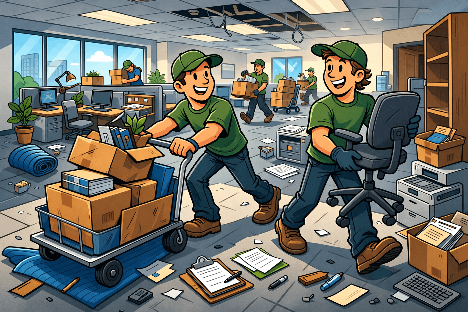Crew clearing out an office space